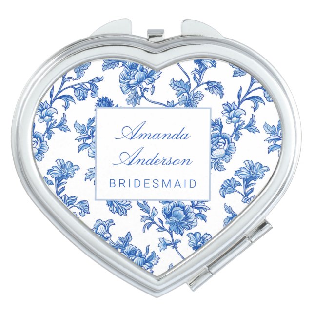 Blue and White Chinoiserie Bridesmaid Gift Compact Mirror (Front)