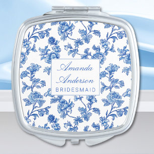 Blue and White Chinoiserie Bridesmaid Gift Compact Mirror