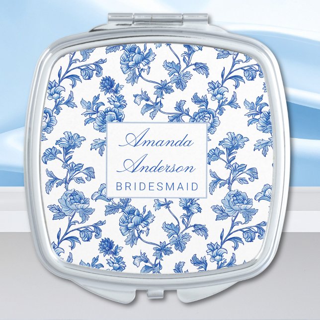 Blue and White Chinoiserie Bridesmaid Gift Compact Mirror (Creator Uploaded)
