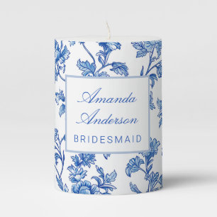 Blue and White Chinoiserie Bridesmaid Gift Pillar Candle