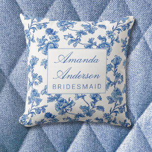 Blue and White Chinoiserie Bridesmaid Gift Throw Pillow