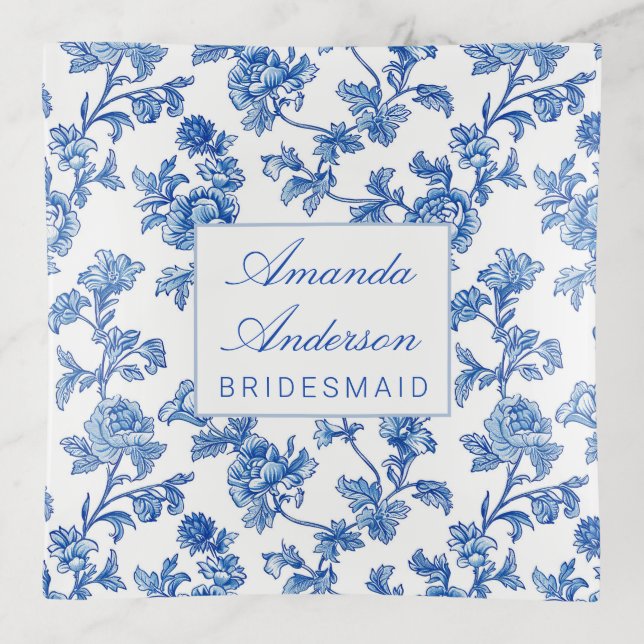 Blue and White Chinoiserie Bridesmaid Gift Trinket Tray (Front)