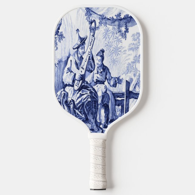 Blue and White Chinoiserie Carbon Fiber Pickleball Paddle (Front)