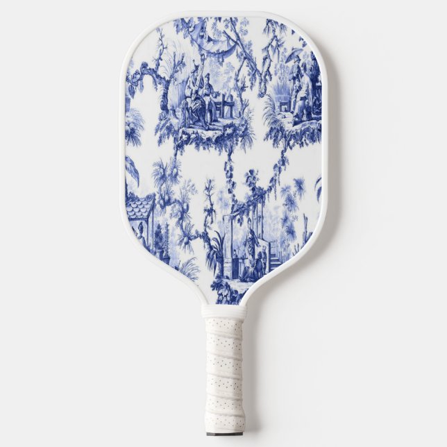 Blue and White Chinoiserie Carbon Fiber Pickleball Paddle (Front)