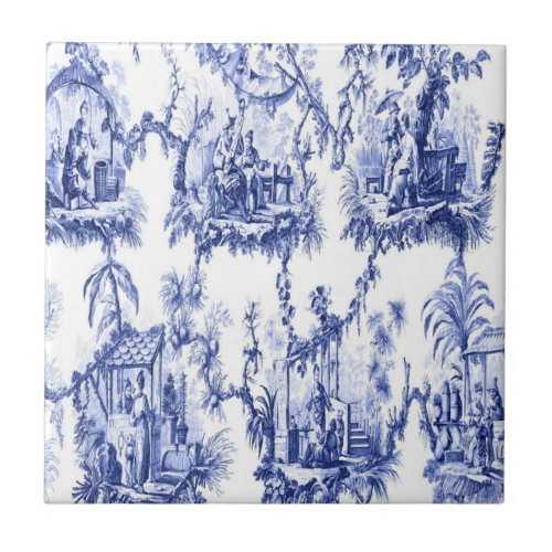 Blue and White Chinoiserie  Ceramic Tile