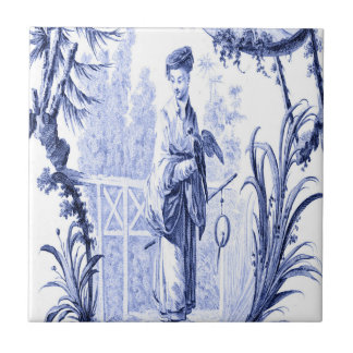Blue and White Chinoiserie Ceramic Tile