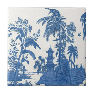 Blue and White Chinoiserie  Ceramic Tile