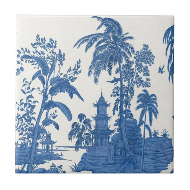 Blue and White Chinoiserie  Ceramic Tile (Front)