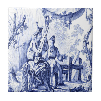 Blue and White Chinoiserie Ceramic Tile