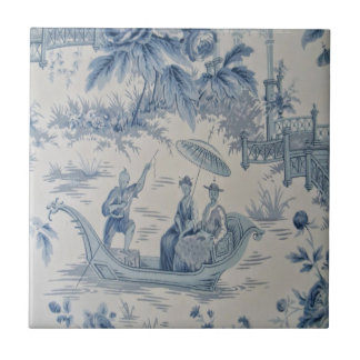 Blue and White Chinoiserie Ceramic Tile