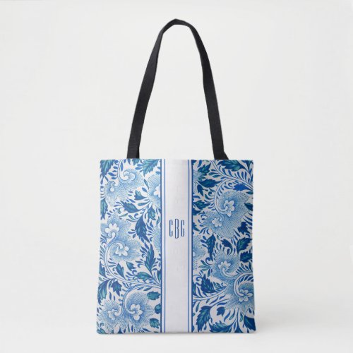 Blue and White Chinoiserie Chic Tote with Monogram