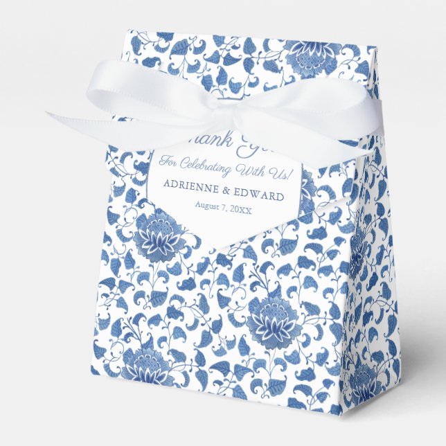 Blue And White Chinoiserie Chic Wedding Shower Favor Boxes (Front Side)