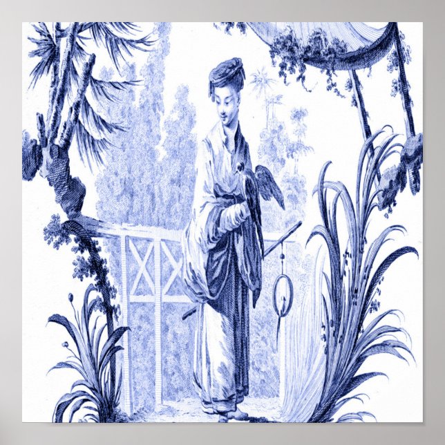 Blue and White Chinoiserie Chinese Oriental Poster (Front)
