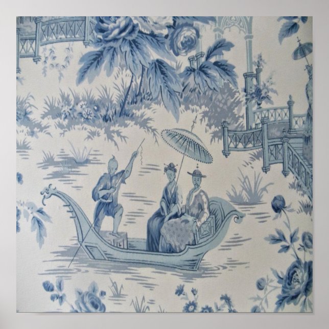 Blue and White Chinoiserie Chinese Oriental Poster (Front)
