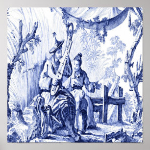 Blue and White Chinoiserie Chinese Oriental Poster