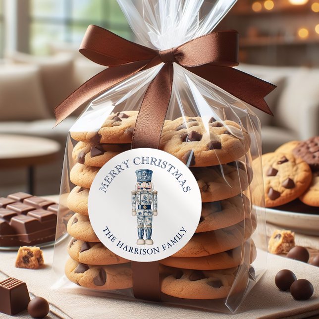 Blue and White Chinoiserie Christmas Nutcracker Classic Round Sticker (Creator Uploaded)