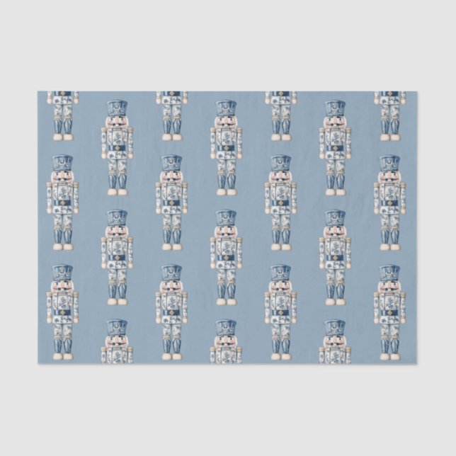 Blue and White Chinoiserie Christmas Nutcracker Tissue Paper (Front)