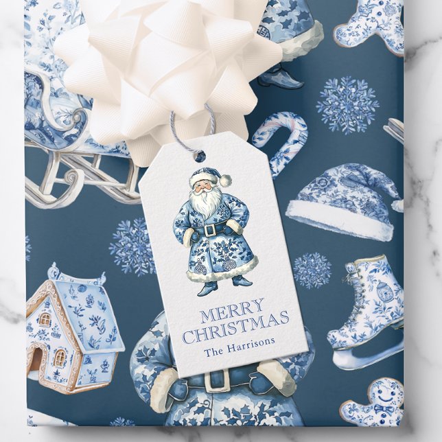 Blue and White Chinoiserie Christmas Santa Gift Tags (Creator Uploaded)