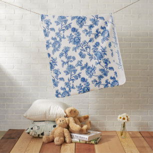 Blue and White Chinoiserie Custom Name Baby Blanket