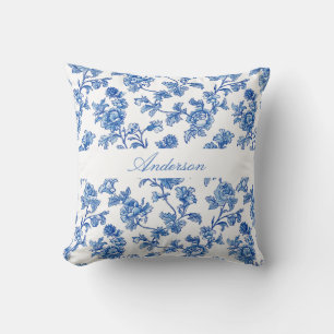 Blue and White Chinoiserie Custom Name Throw Pillow