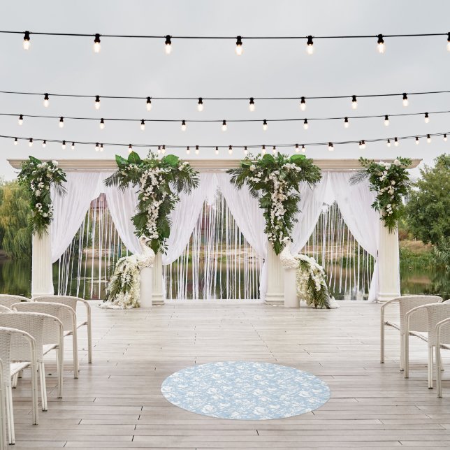 Blue and White Chinoiserie Decoupage Pattern Outdoor Rug (Insitu (Wedding 1))