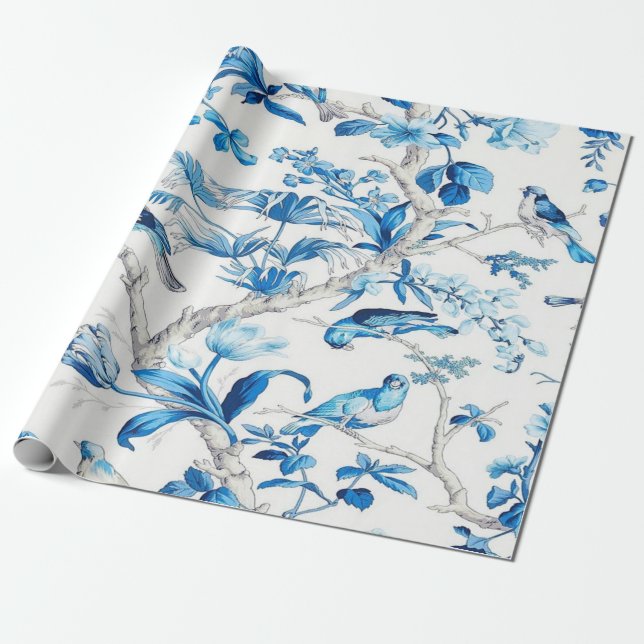 Blue and White Chinoiserie Decoupage  Wrapping Paper (Unrolled)