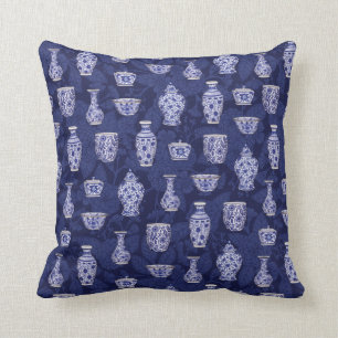Blue and White Chinoiserie/ Delftware Pottery Throw Pillow
