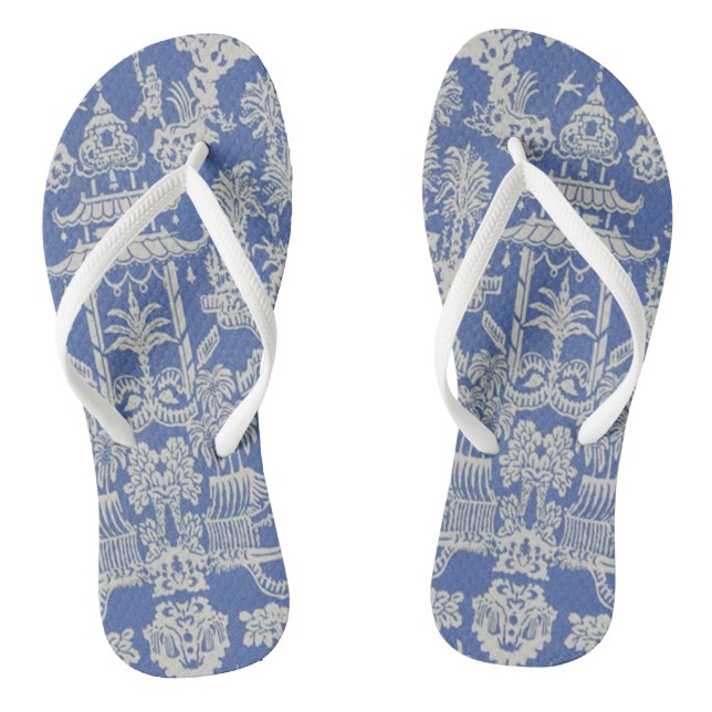 Blue and White Chinoiserie Flip Flops (Footbed)