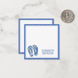 Blue and White Chinoiserie Flip Flops on Stripes Note Card