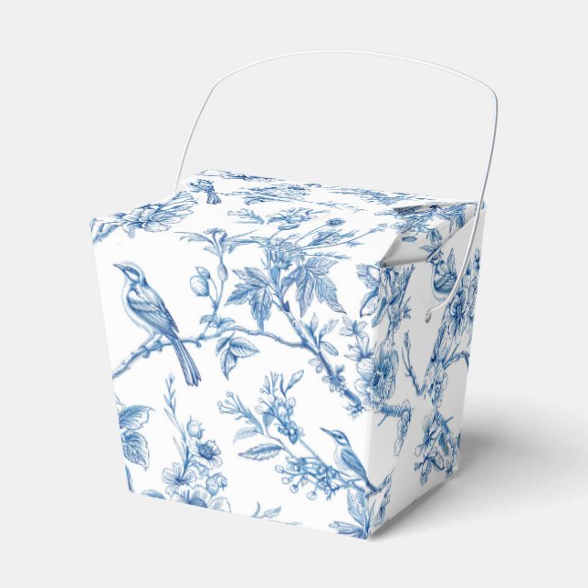 Blue and White Chinoiserie Floral Birds Favor Boxes (Front Side)