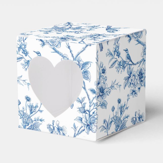 Blue and White Chinoiserie Floral Birds Favor Boxes (Front Side)