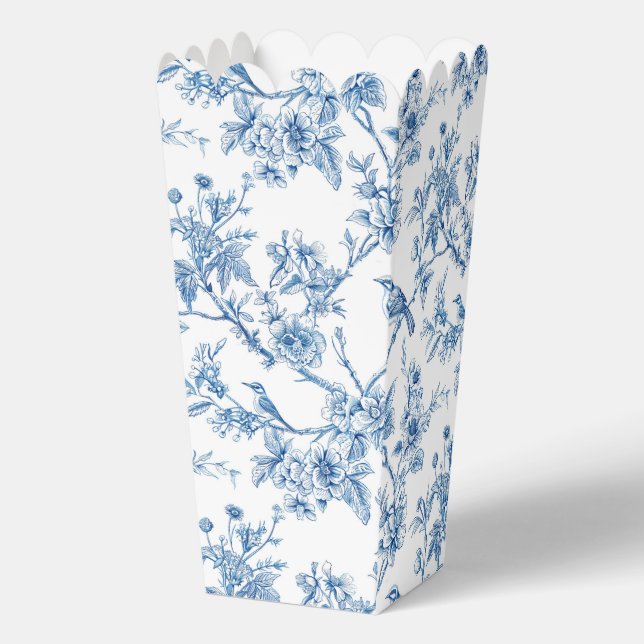 Blue and White Chinoiserie Floral Birds Favor Boxes (Front)