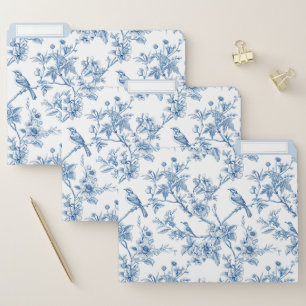 Blue and White Chinoiserie Floral Birds File Folder