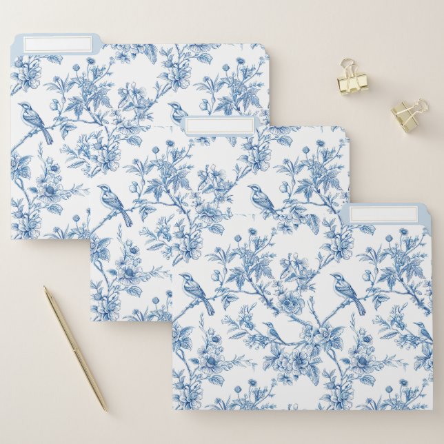 Blue and White Chinoiserie Floral Birds File Folder (Set)