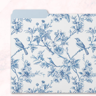 Blue and White Chinoiserie Floral Birds File Folder