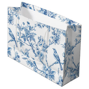 Blue and White Chinoiserie Floral Birds Large Gift Bag