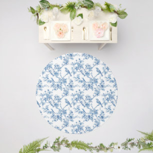 Blue and White Chinoiserie Floral Birds Outdoor Rug