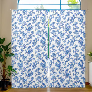 Blue and White Chinoiserie Floral Blackout Curtains