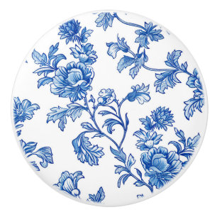 Blue and White Chinoiserie Floral Ceramic Knob