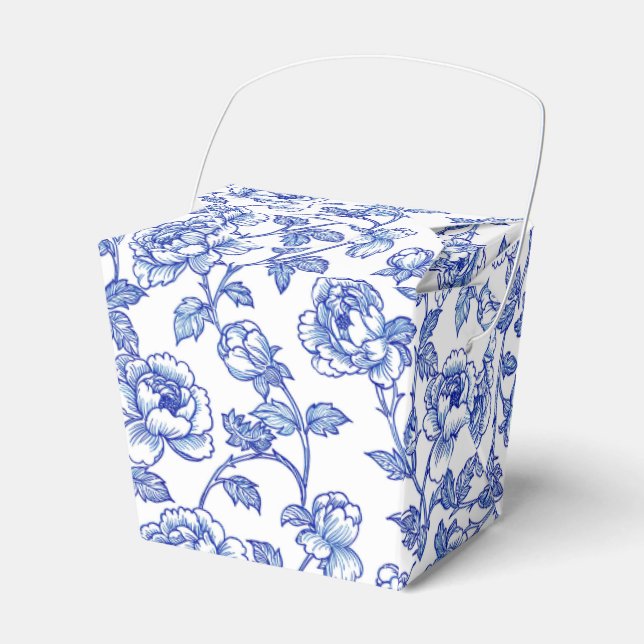 Blue and White Chinoiserie Floral Flowers Favor Boxes (Front Side)