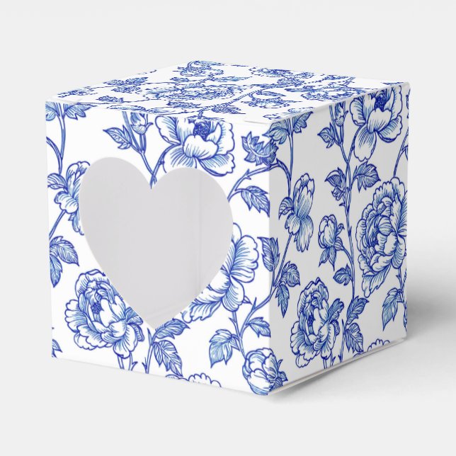 Blue and White Chinoiserie Floral Flowers Favor Boxes (Front Side)