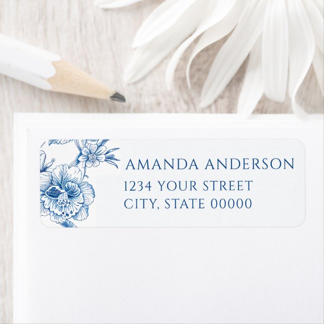 Blue and White Chinoiserie Floral  Label (Insitu)