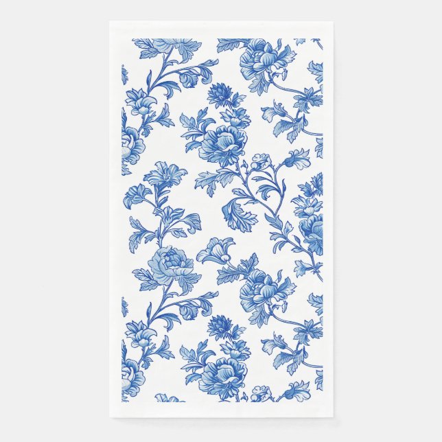 Blue and White Chinoiserie Floral  Paper Guest Towels (Front)
