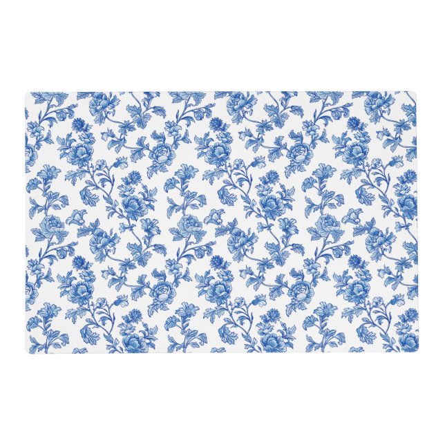 Blue and White Chinoiserie Floral  Placemat (Front)
