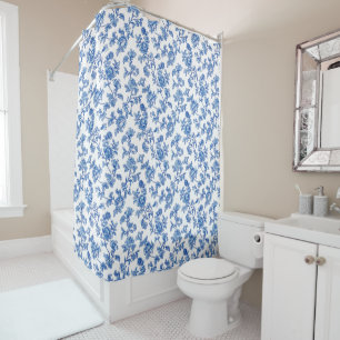 Blue and White Chinoiserie Floral Shower Curtain