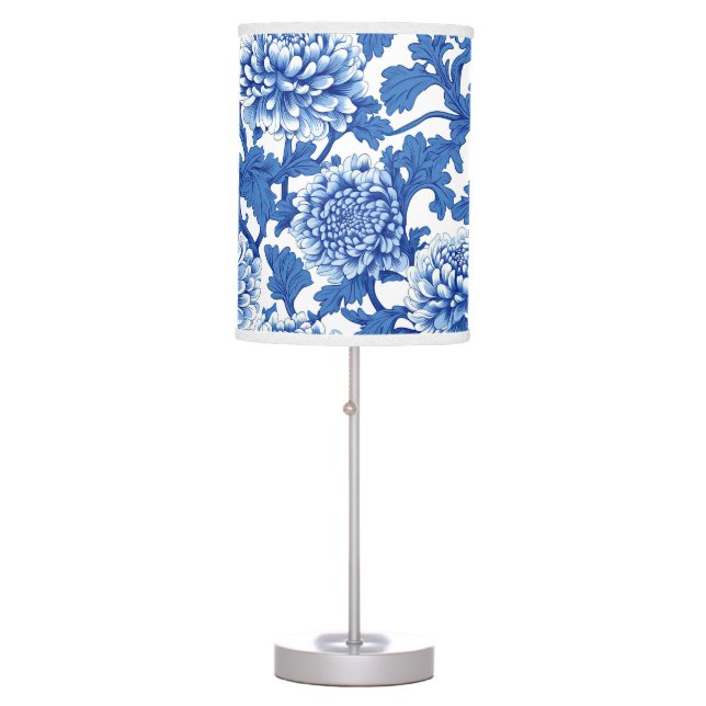 Blue and White Chinoiserie Floral Table Lamp (Front)