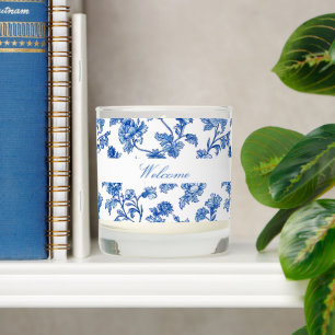 Blue and White Chinoiserie Floral Welcome Scented Candle