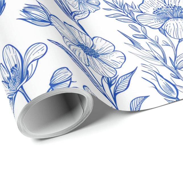Blue and White Chinoiserie Floral Wrapping Paper (Roll Corner)