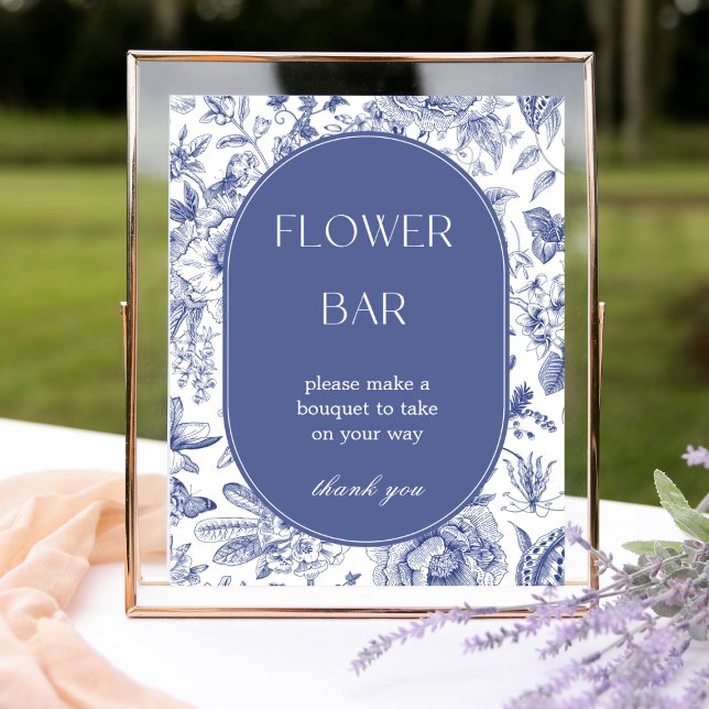 Blue and White Chinoiserie Flower Bar Sign (Creator Uploaded)