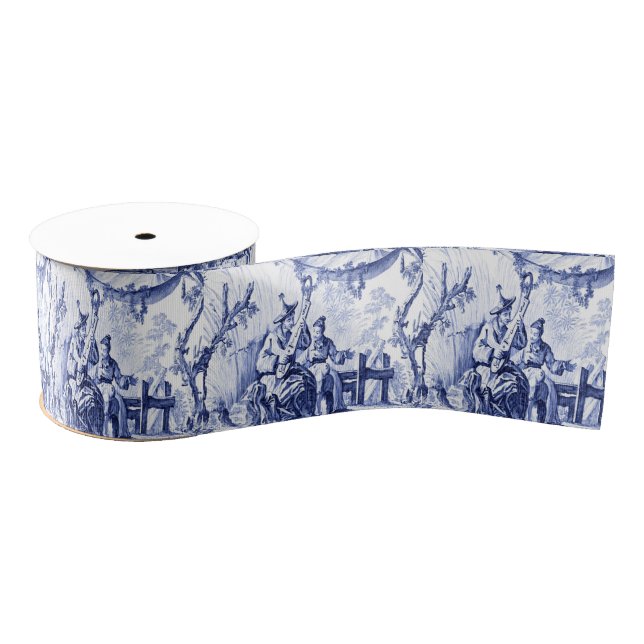 Blue and White Chinoiserie Grosgrain Ribbon (Spool)